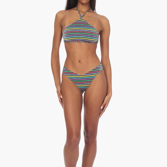 WeWoreWhat High Neck Halter Lurex Stripe Bikini Top - Picture 1 of 2